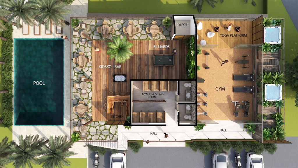 Club House Piso 2: Gimnasio dotado, Yoga Deck y Jacuzzis — Gardenia Campestre